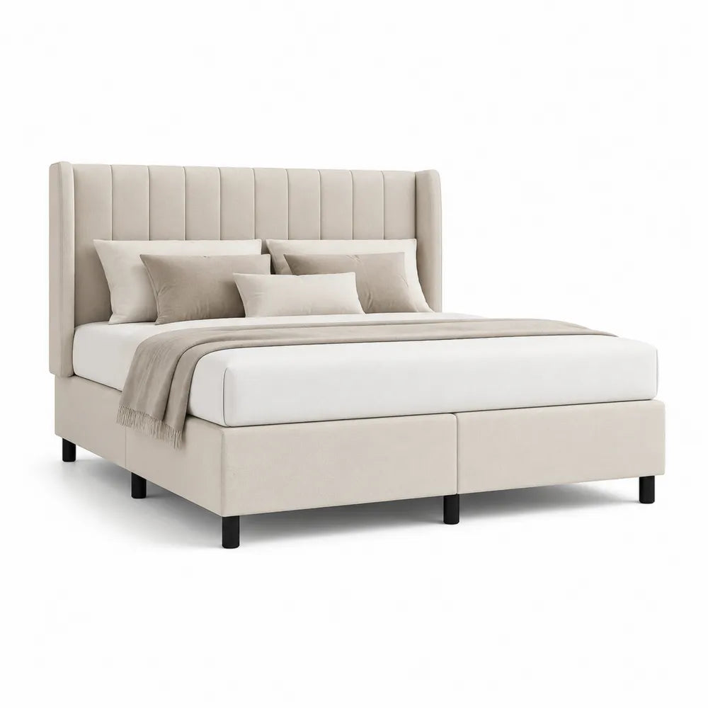 Polsterbett Doppelbett Stoffbezug MDF Holzrahmen Beige 180 x 200 cm