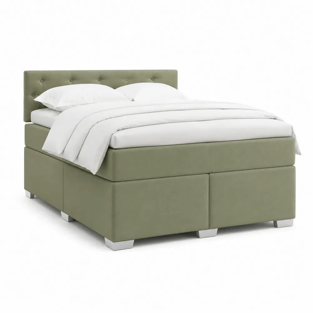 Polsterbett Doppelbett 160 x 200 cm MDF Grün mit gepolstertem Kopfteil und Bettkasten