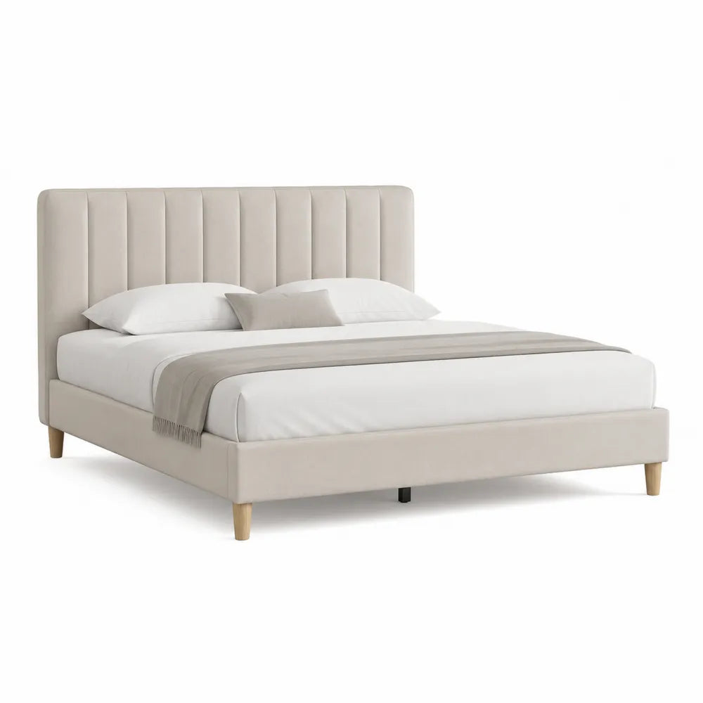 Polsterbett Doppelbett 180 x 200 cm MDF Beige mit gepolstertem Kopfteil