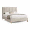 Polsterbett Doppelbett Polyesterbezug MDF Rahmen Holzfüße Beige 180 x 200 cm