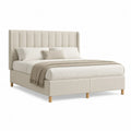 Polsterbett Doppelbett 180 x 200 cm MDF Beige mit gepolstertem Kopfteil