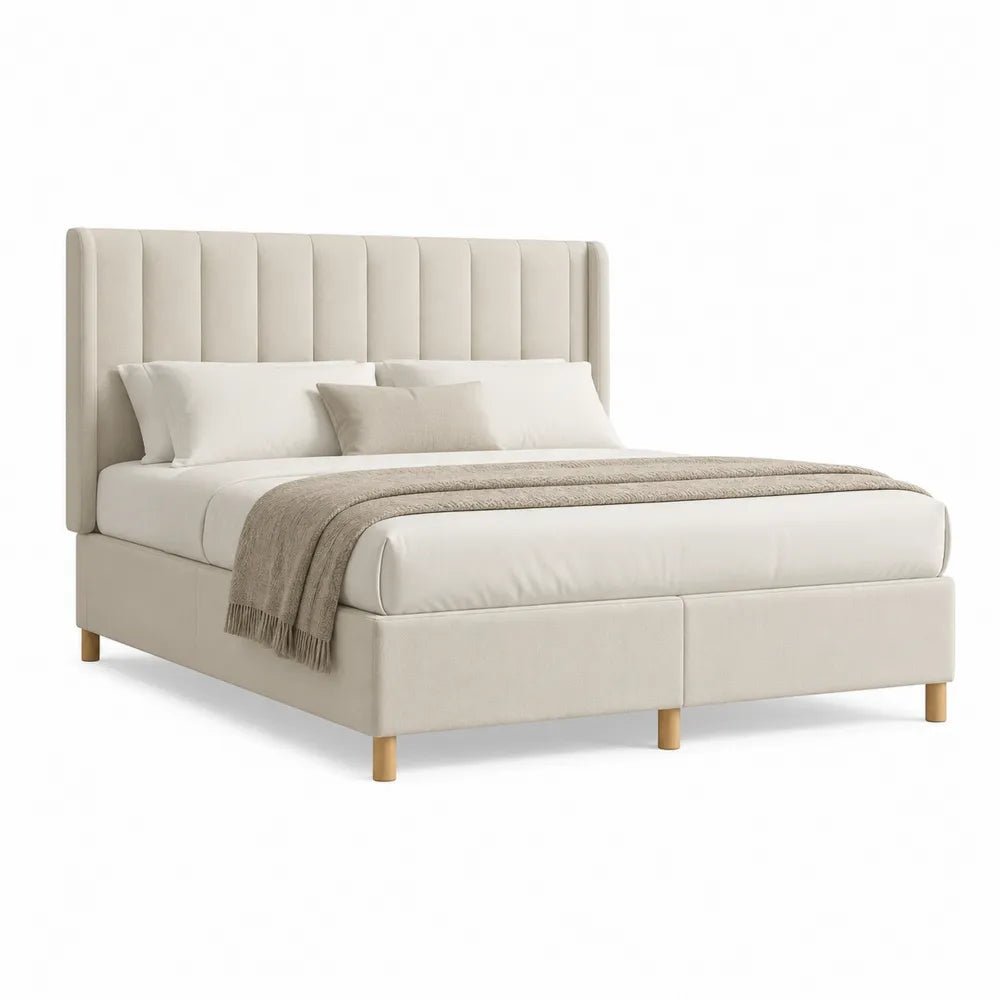 Polsterbett Doppelbett 180 x 200 cm MDF Beige mit gepolstertem Kopfteil