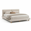 Polsterbett Doppelbett Polyesterbezug MDF Rahmen Holzfüße Beige 180 x 200 cm