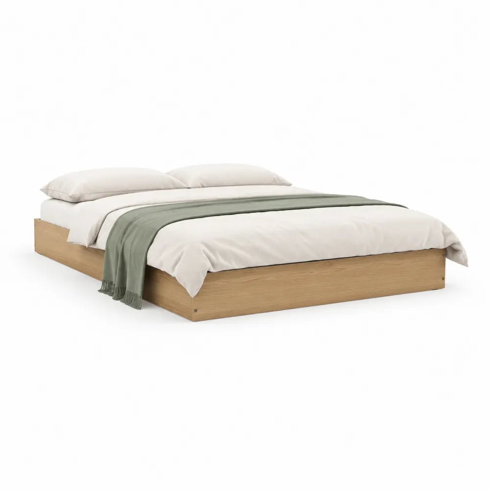 Bett Doppelbett 180 x 200 cm Spanplatte Eiche Optik Braun mit niedrigem Rahmen