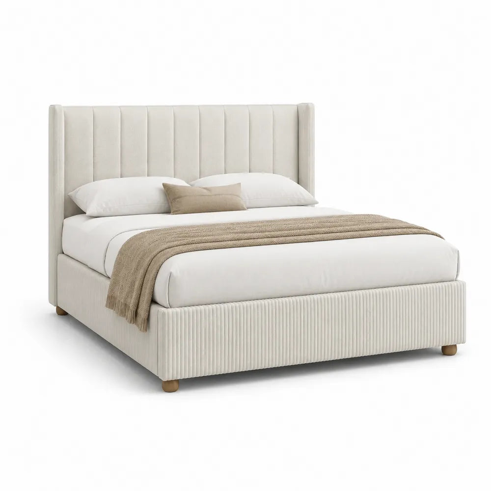 Polsterbett Doppelbett 180 x 200 cm MDF Beige mit gepolstertem Kopfteil