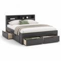 Stauraumbett Doppelbett 180 x 200 cm MDF Anthrazit mit Schubladen und Kopfteil mit Ablagefach
