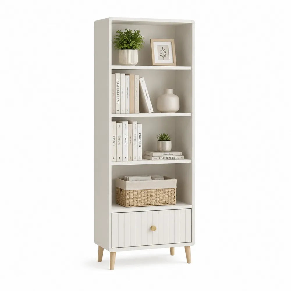 Bücherregal mit Schublade 60 x 35 x 180 cm MDF Holzwerkstoff Rechteckig Weiß Natur