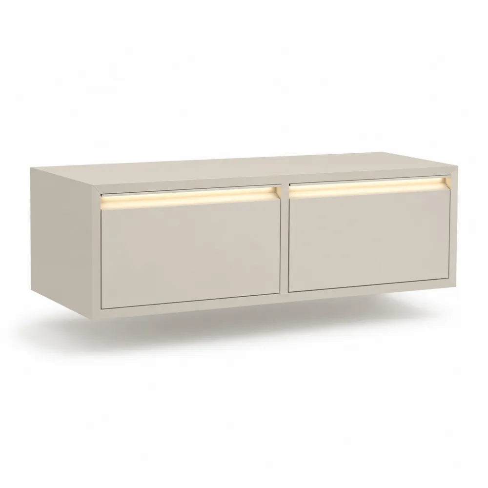 TV Lowboard 180x40x35 cm MDF Holzwerkstoff Weiß mit Schubladen und LED Beleuchtung