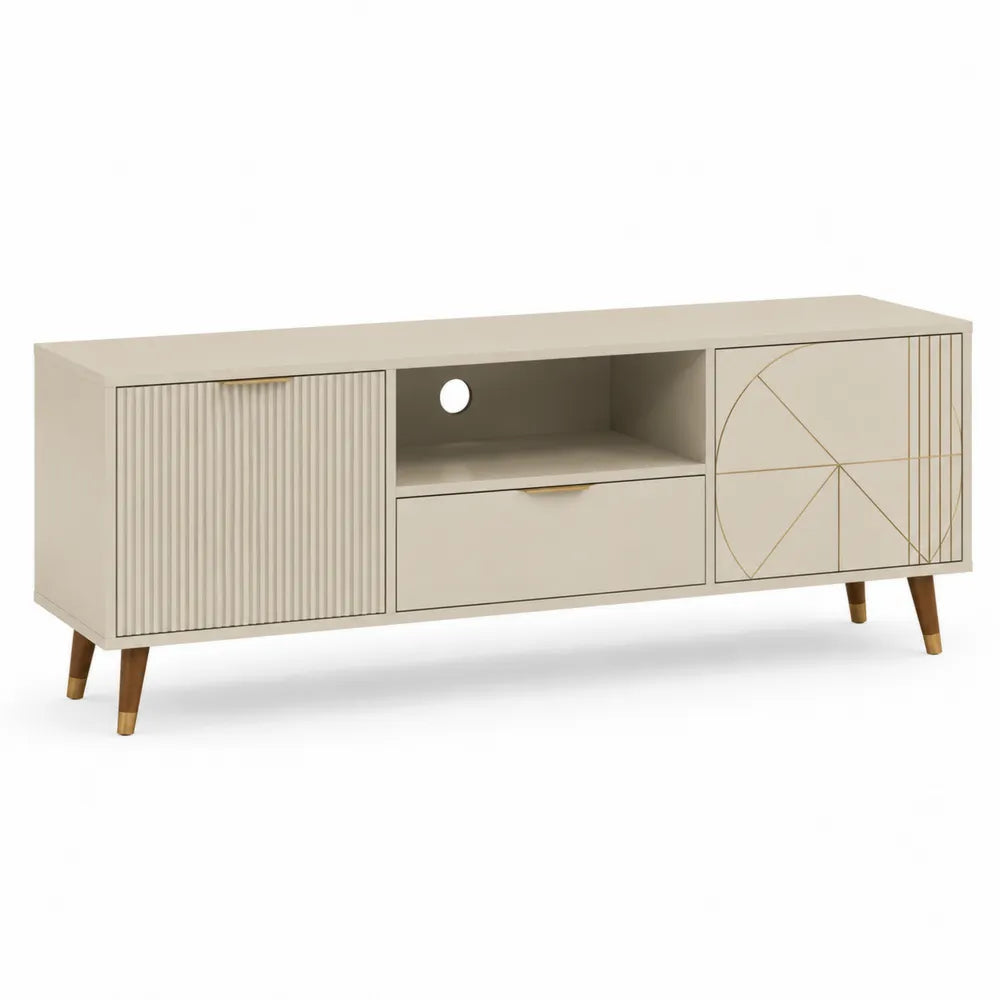 TV Lowboard 200 x 40 x 55 cm MDF Holzwerkstoff Rechteckig Beige