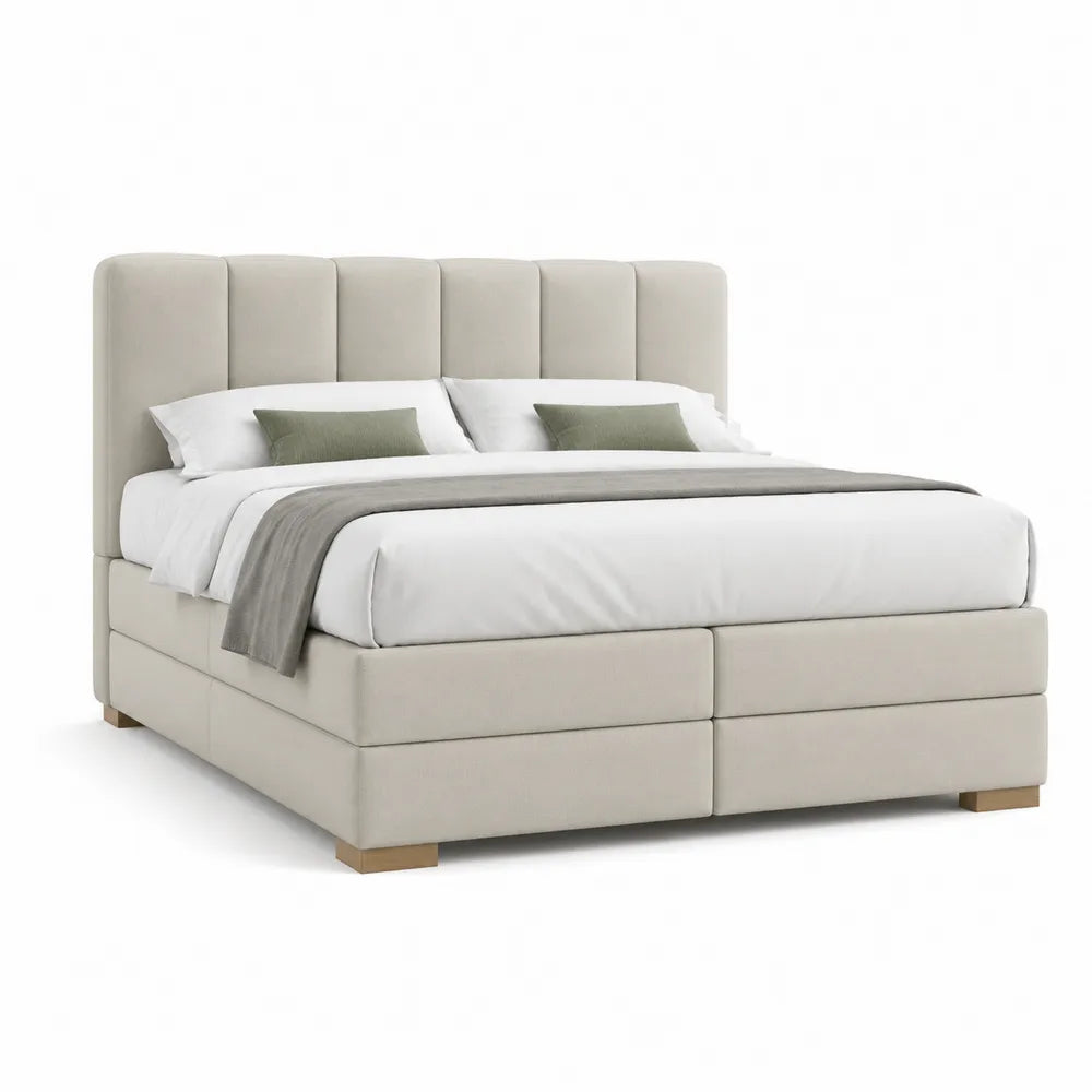 Boxspringbett Doppelbett 180x200 cm Polyestergewebe gepolstertes Kopfteil Beige