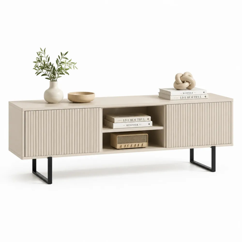 TV Lowboard 200 x 40 x 55 cm MDF Holzwerkstoff Rechteckig Beige Schwarz