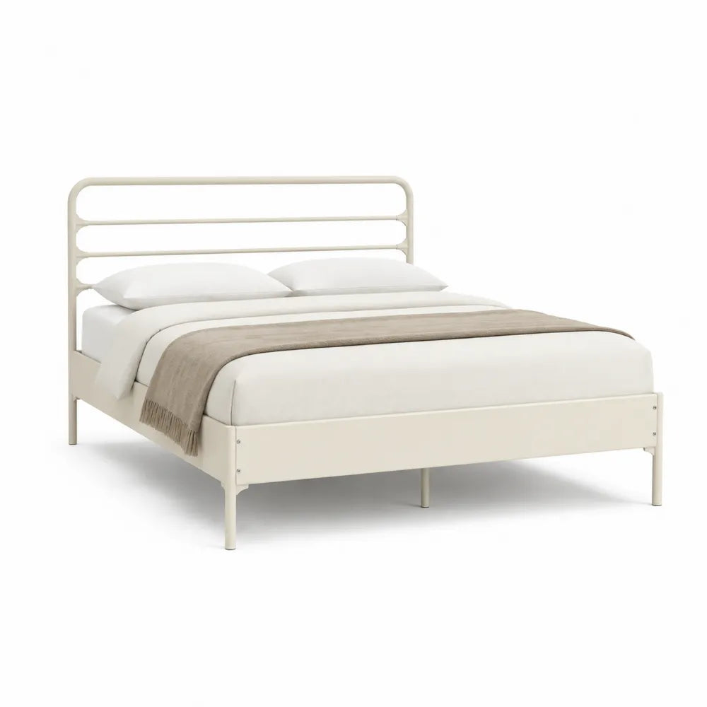 Metallbett Doppelbett 180 x 200 cm Stahl Weiß mit Lattenkopfteil und Metallrahmen