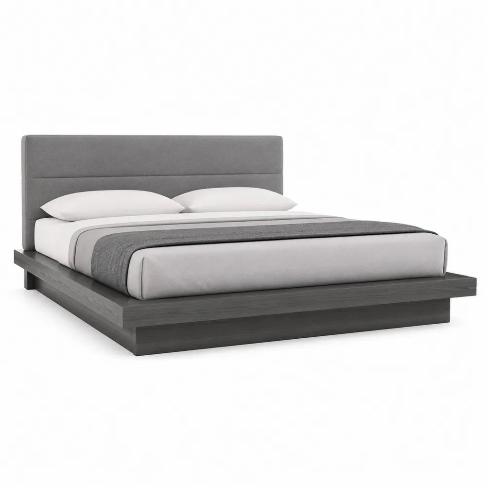 Polsterbett Doppelbett 180x200 cm MDF Holzwerkstoff gepolstertes Kopfteil Grau