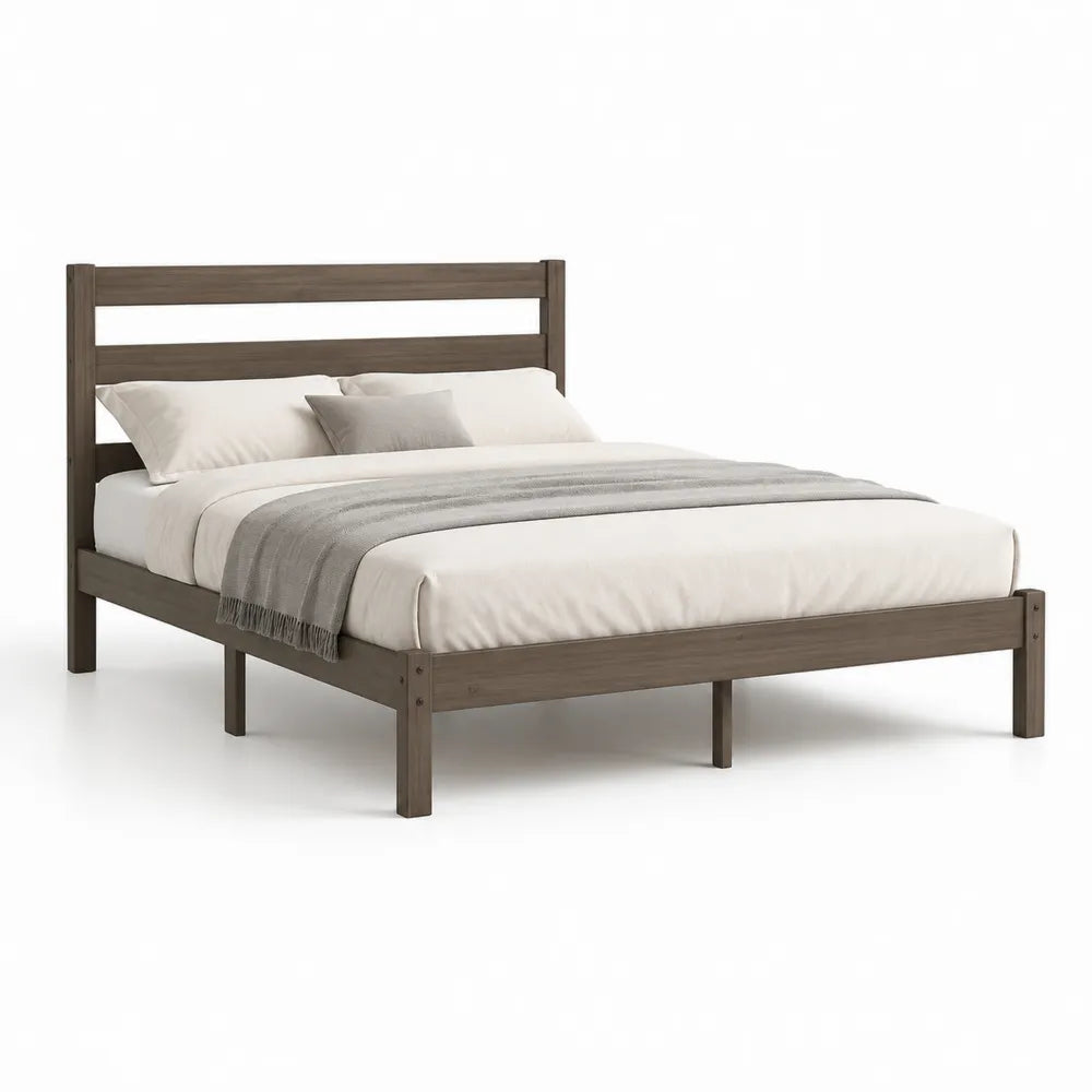 Doppelbett 180 x 200 cm Massivholz Bettgestell Rechteckig Dunkelbraun